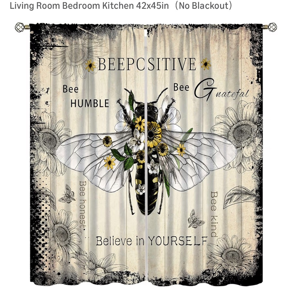 Bee Positive Floral Curtains